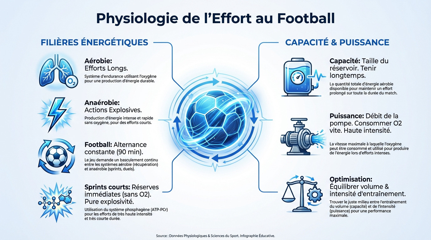 Schéma explicatif des filières énergétiques aérobie et anaérobie au football