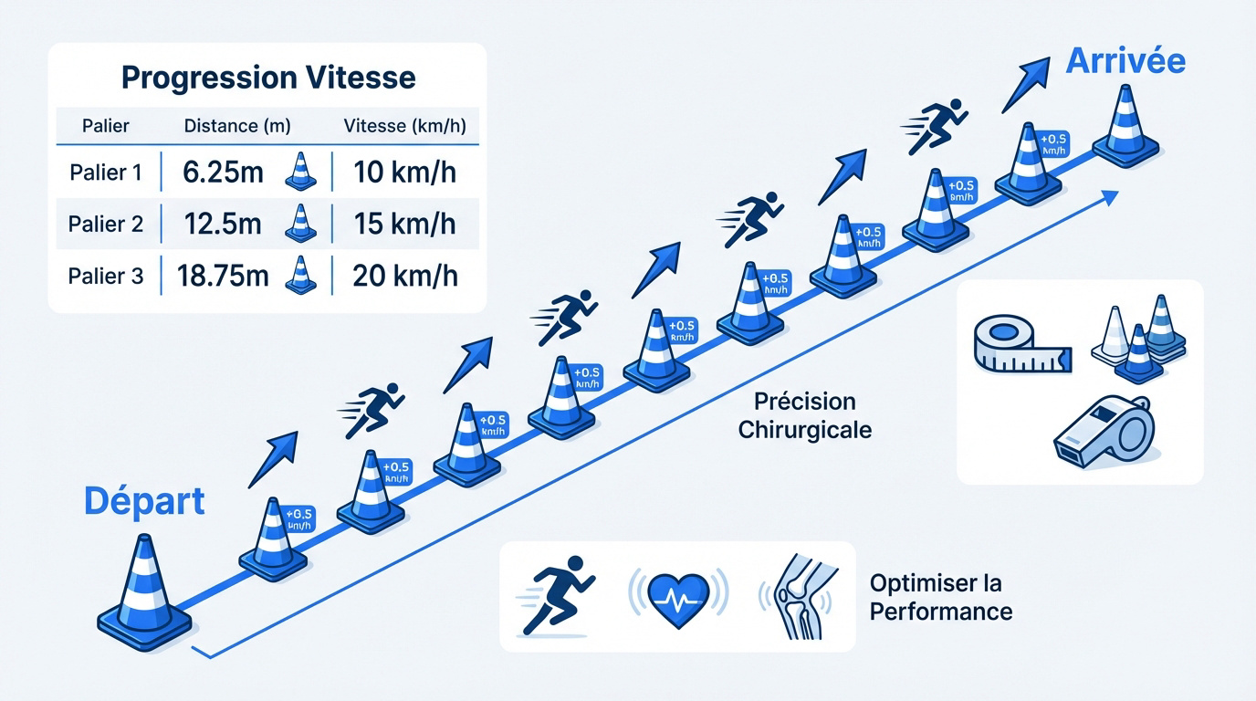 Graphique de progression de la vitesse et performance athlétique lors du test Gacon