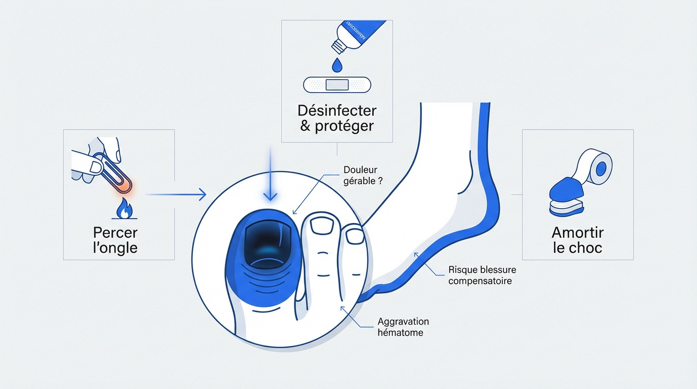 Soins pour ongle noir : perçage et désinfection de l'orteil