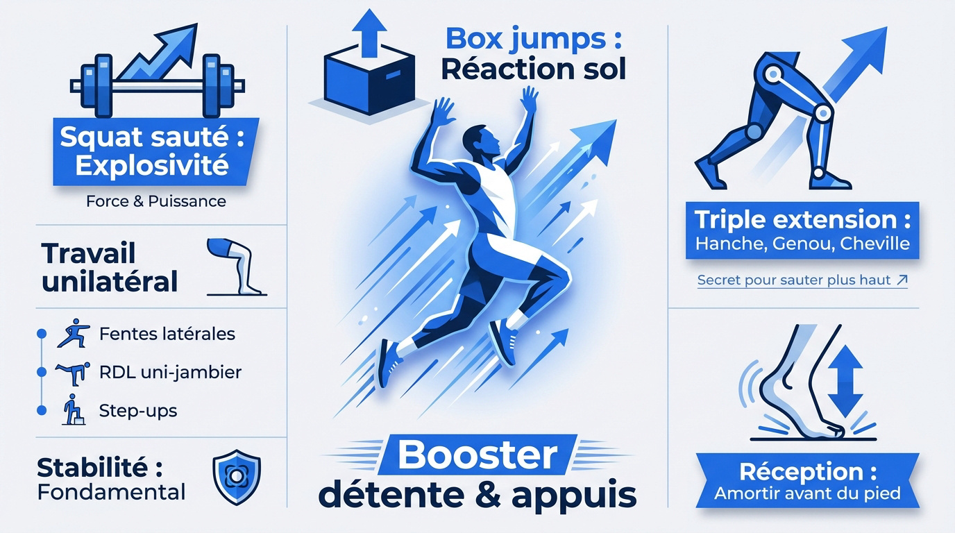 Infographie des exercices de pliométrie et de musculation pour le basketball
