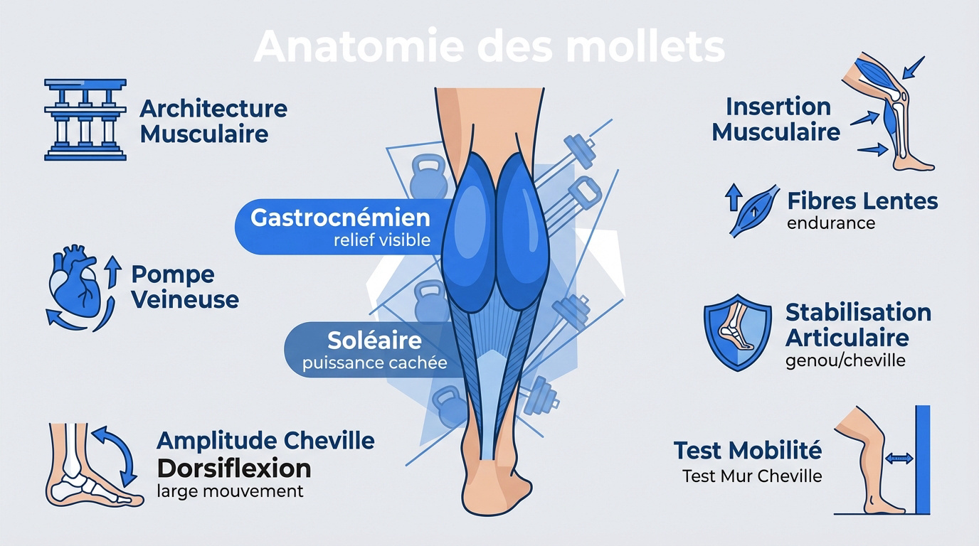 Schéma anatomique des muscles gastrocnémien et soléaire du mollet