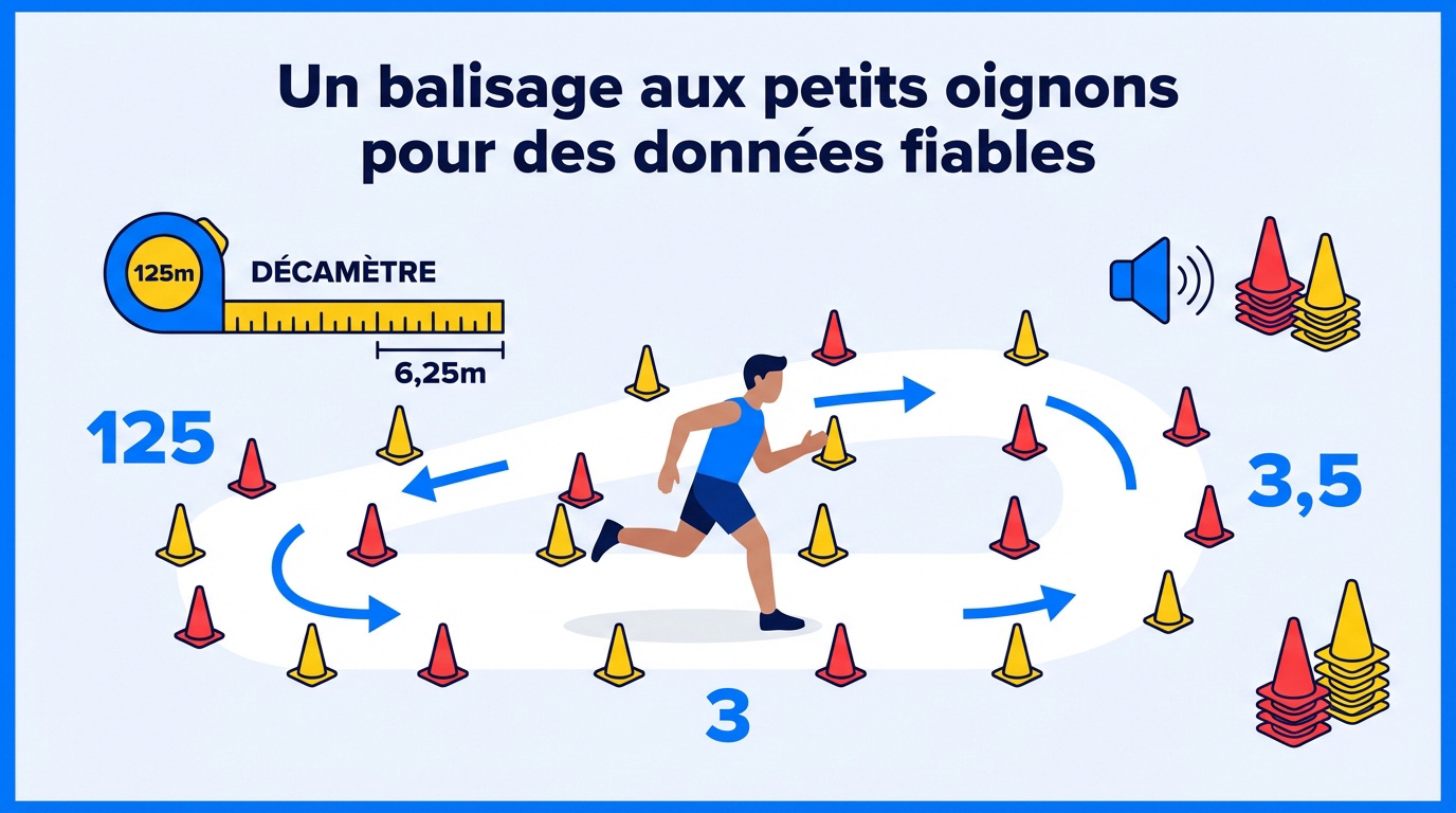 Schéma du balisage technique pour le test Gacon 45 15 avec espacement des plots