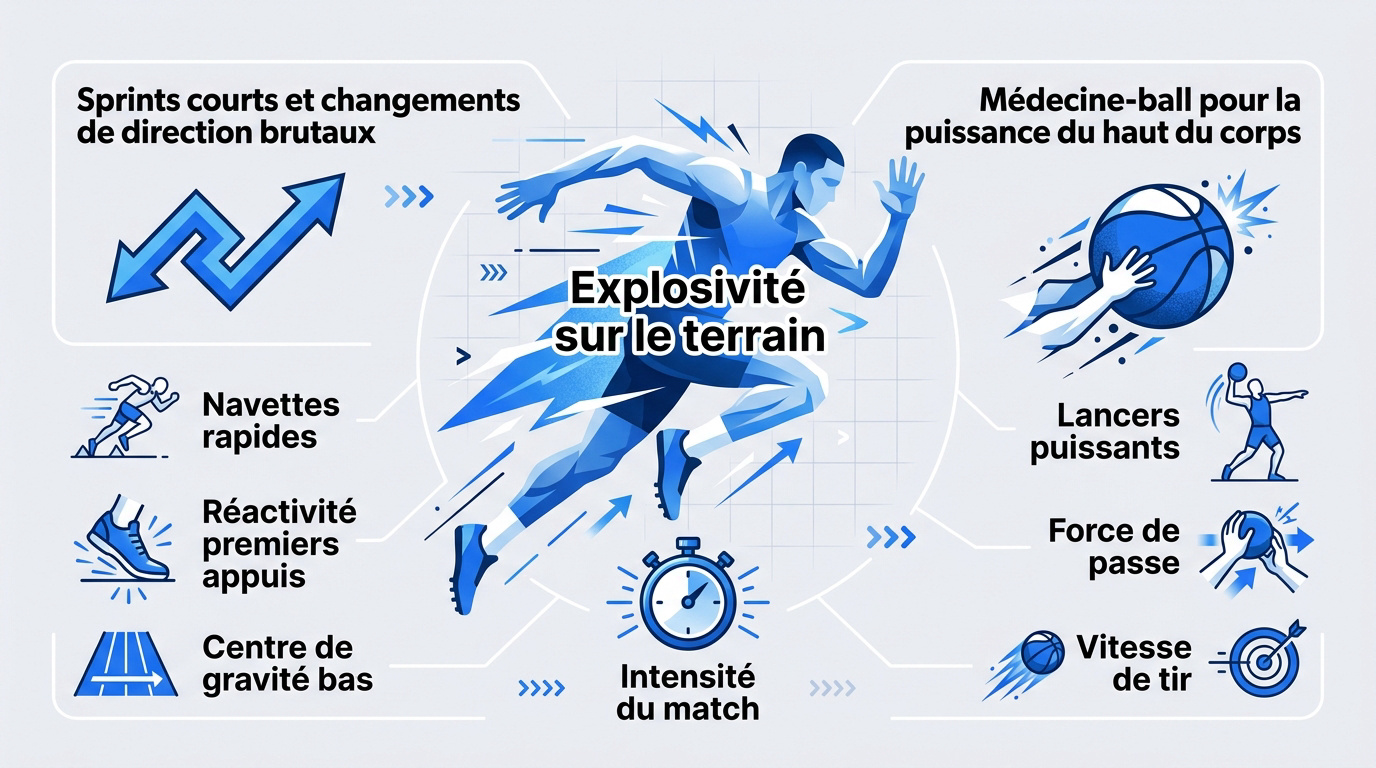 Infographie sur les exercices d'explosivité et de puissance pour le basket