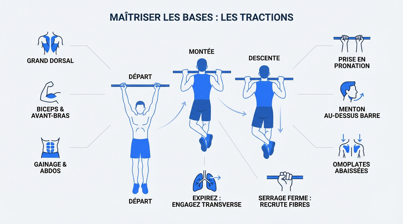 Infographie technique pour réussir ses tractions en callisthénie