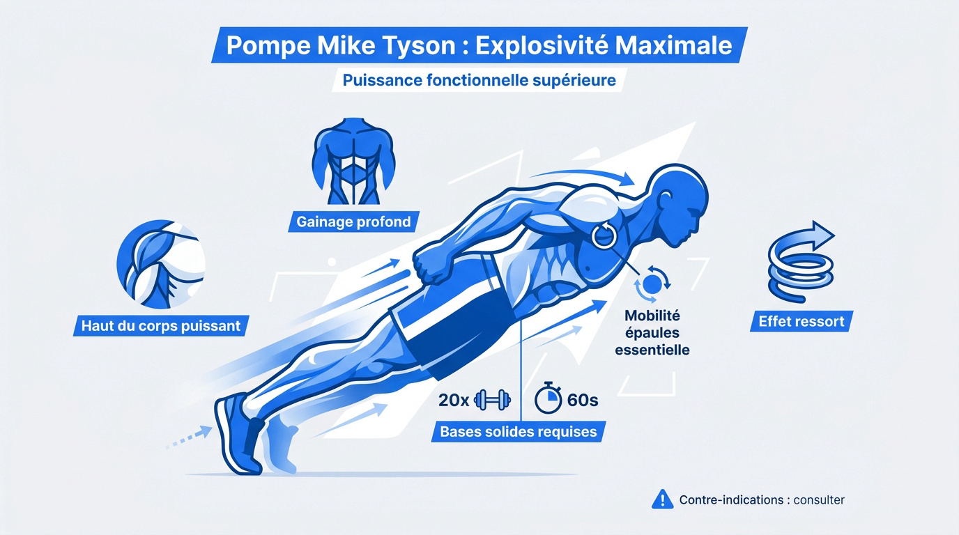 Athlète réalisant une pompe Mike Tyson explosive contre un mur